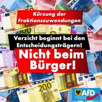 AfD beantragt Kürzung der finanziellen Zuwendungen an die Fraktionen - Verzicht beginnt immer und zuvorderst in der Politik!